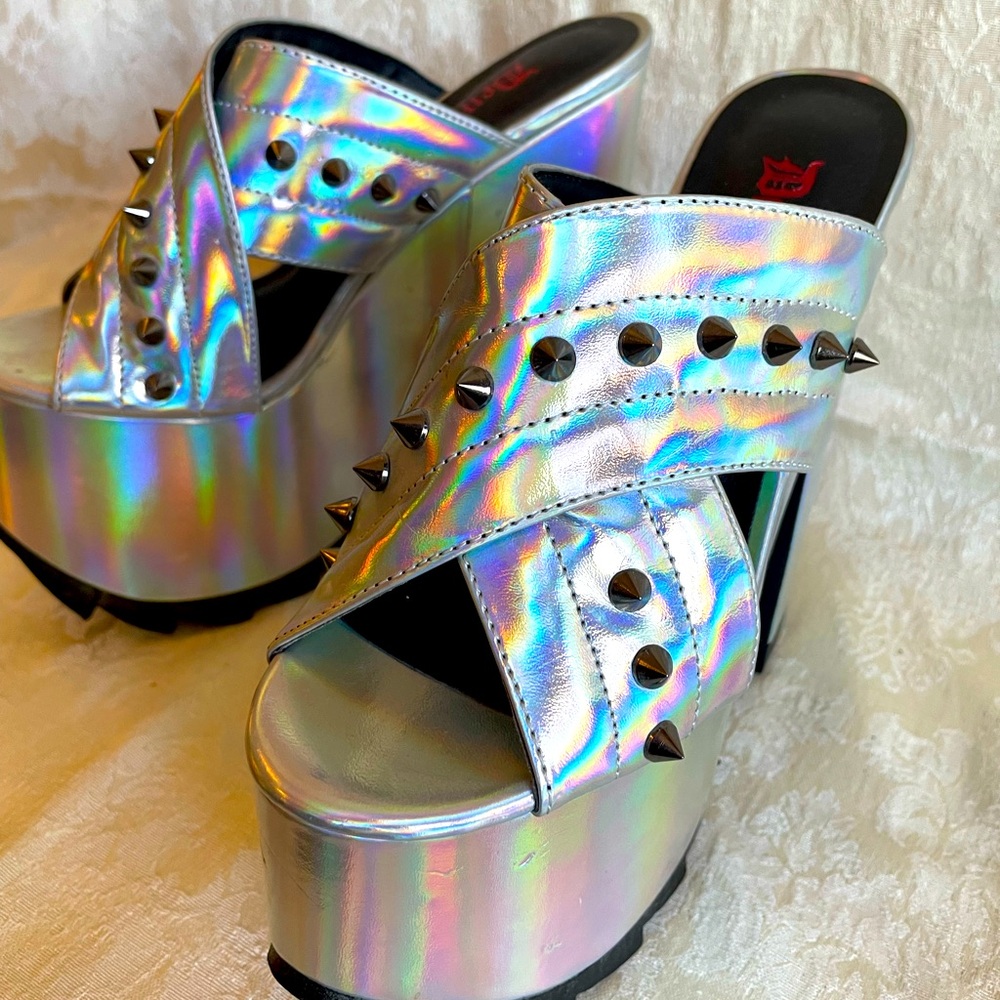 Demonia Silver Platform Shoes with Chunky Design